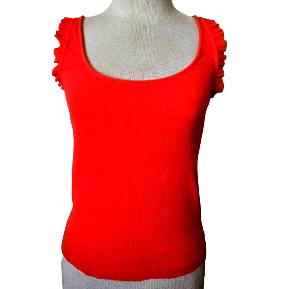 J. Crew Tops - J Crew Red Ruffle Sleeveless Knit Top Size XS